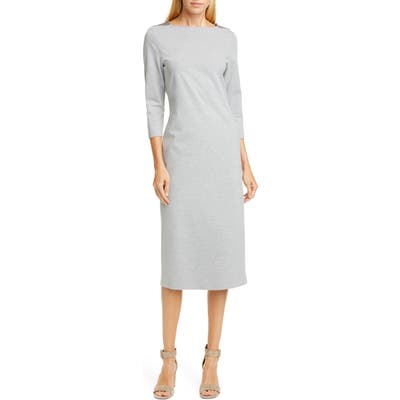 Fabiana Filippi Brilliant Bead Shoulder Midi Sheath Dress, US / 42 IT - Grey
