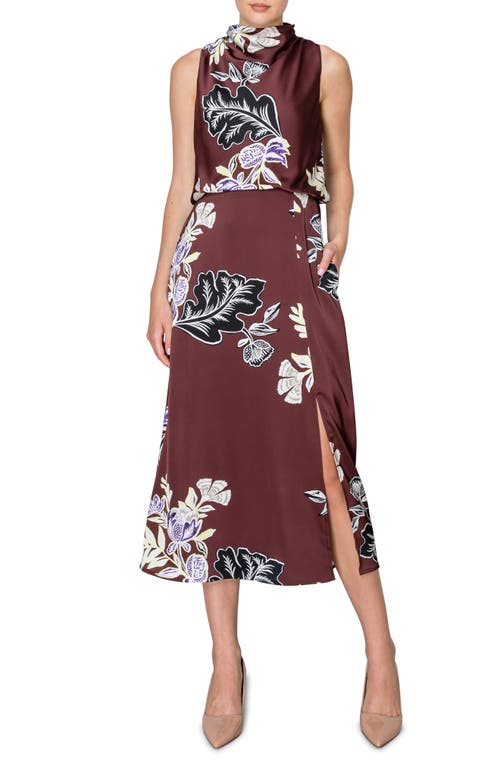 Shop Melloday Placed Floral Print Sleeveless Dress In Chocolate Floral