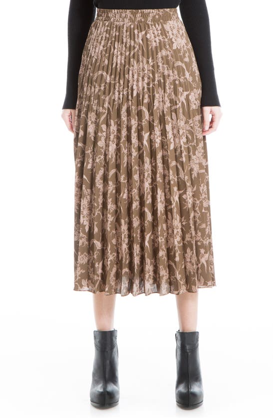 Maxstudio Graduated Pleat Print Knee-length Midi Skirt In Brown/ Mauve Floral Toile