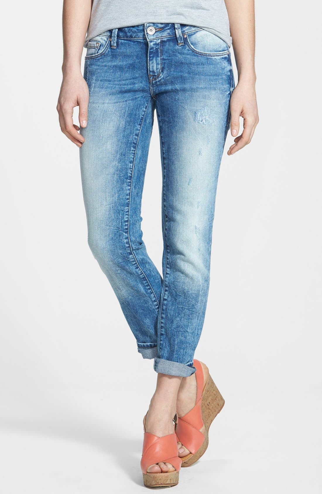 Mavi Jeans 'Emma' Distressed Slim Boyfriend Jeans (Light Blue Vintage