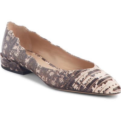 Chloe Laurena Snake Embossed Scalloped Flat, Grey