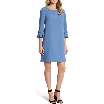 Tahari Pleat Cuff Stretch Crepe Shift Dress, Blue