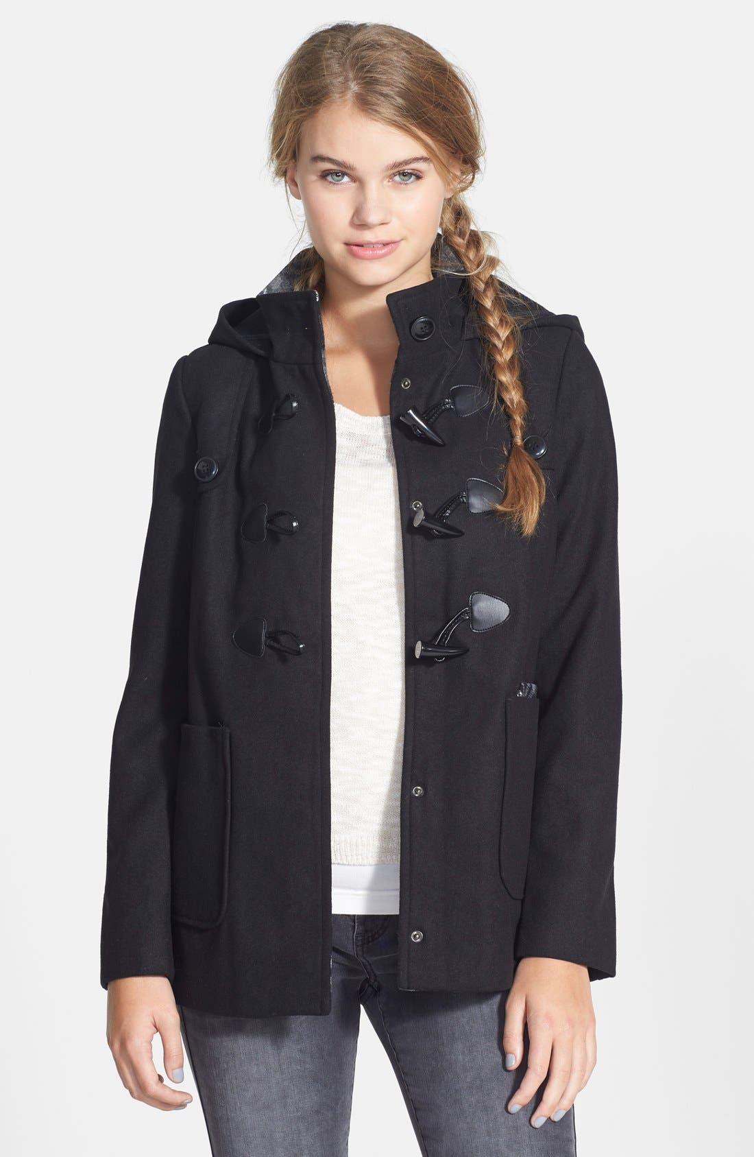 Krush Plaid Detail Hooded Coat Juniors) Nordstrom