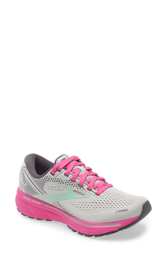 Brooks Ghost 14 Running Shoe In Oyster/ Yucca/ Pink