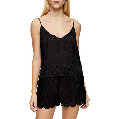 Topshop Leopard Jacquard Pajamas, Black