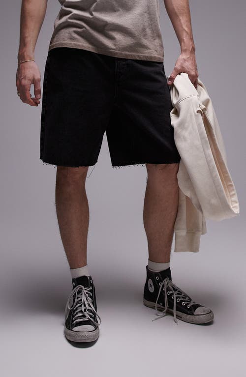 Shop Topman Raw Hem Wide Leg Denim Shorts In Black