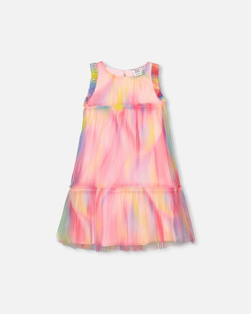 Deux Par Deux Girl's Sleeveless Frills Mesh Dress Rainbow Swirl at Nordstrom, Size 7
