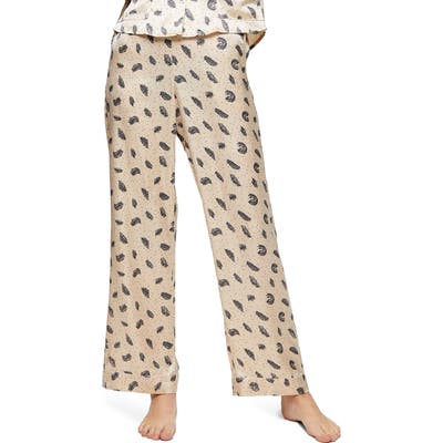 Topshop Feather Print Satin Pajama Pants, Ivory