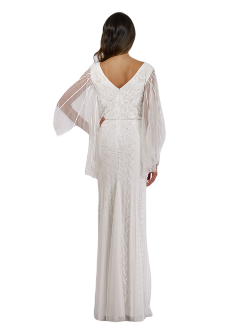 Shop Lara New York Ella Beaded Cape Sleeve Wedding Dress In Ivory