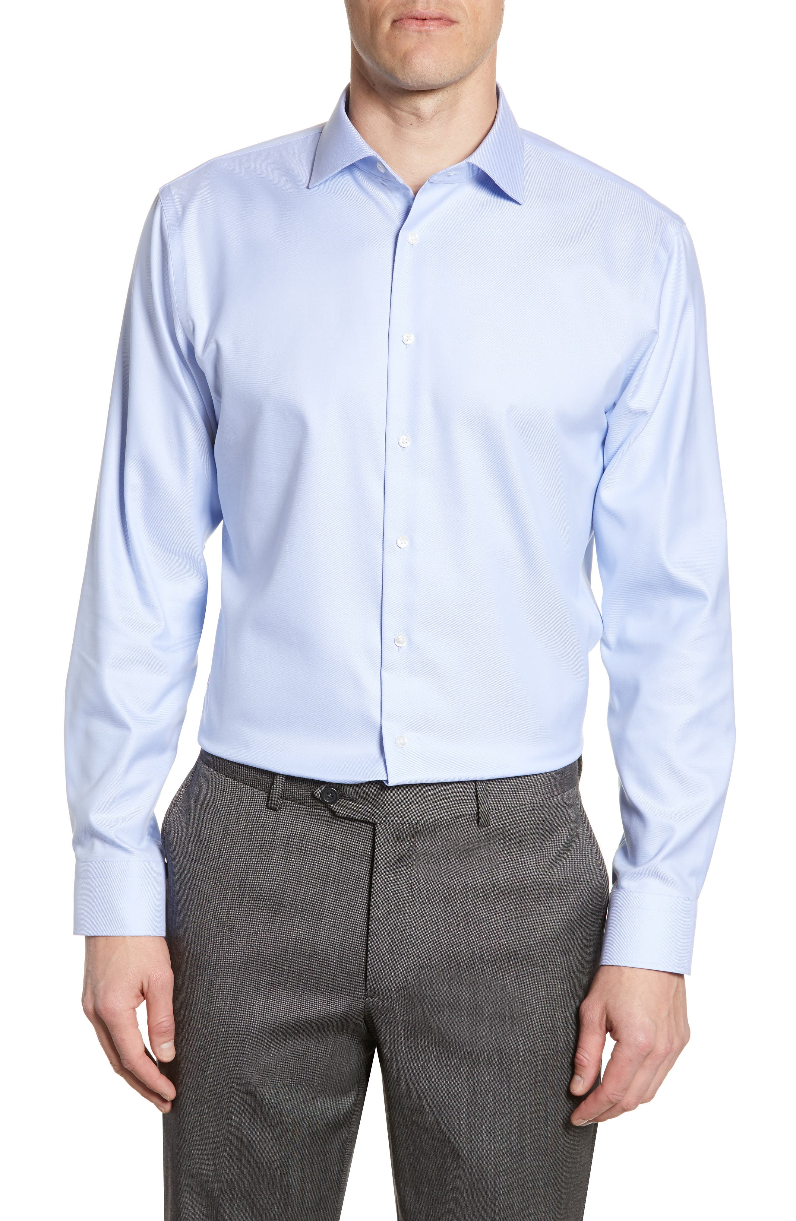 Men's Shirt Non Iron Formal Thick Blue Button Cuff 