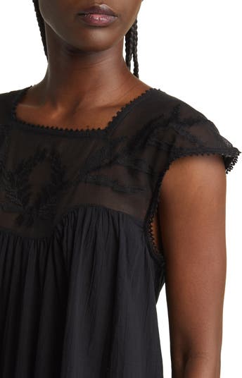 The Dawn Embroidered Sheer Yoke Cotton Dress