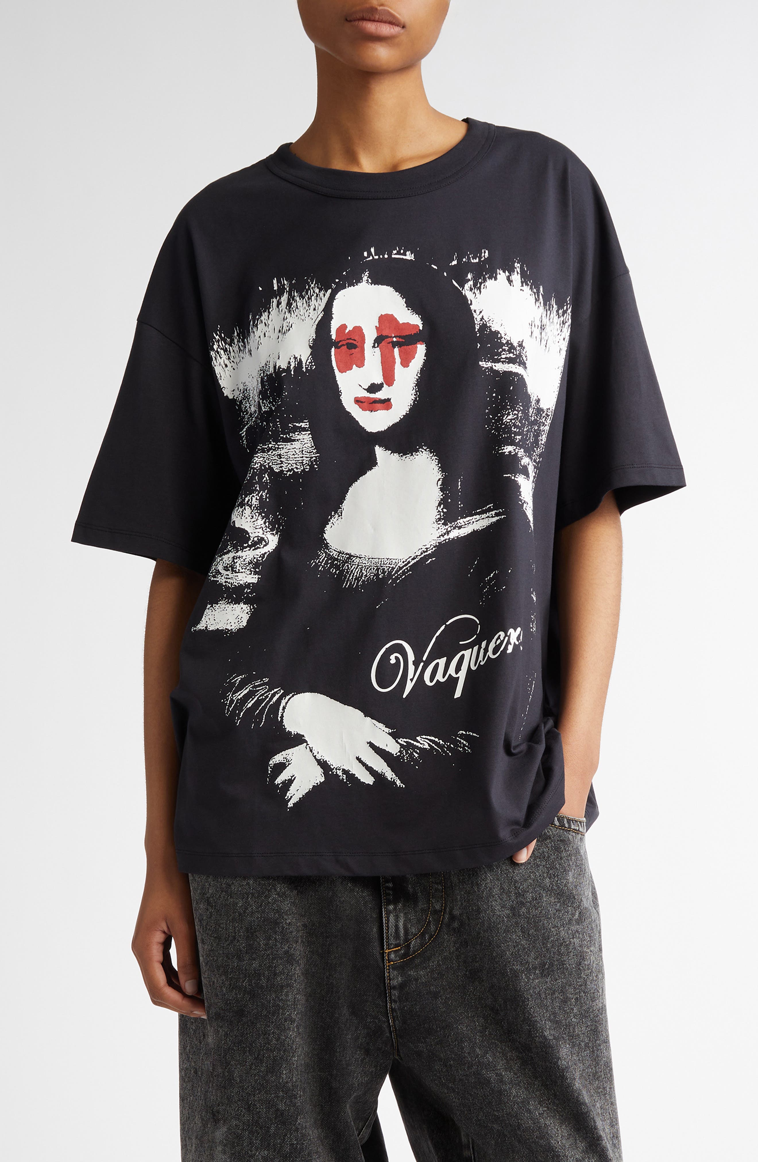 Vaquera Mona Lisa Oversize Cotton Graphic T-Shirt in Faded Black 