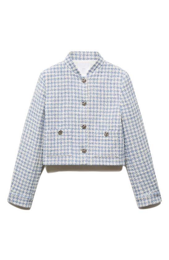 Shop Mango Tweed Jacket In Sky Blue