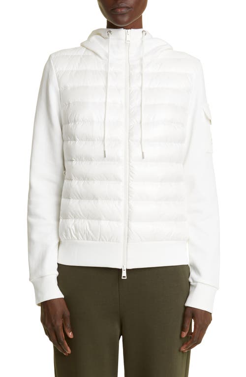 Moncler Hooded Mixed Media Puffer Jacket in White at Nordstrom, Size Small