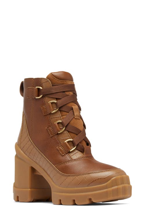 Sorel Caribou X Waterproof Lace-up Block Heel Bootie In Velvet Tan/ Tobacco