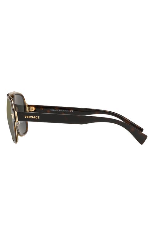 Shop Versace 56mm Mirrored Aviator Sunglasses In Dark Havana/grey Gold Mirror