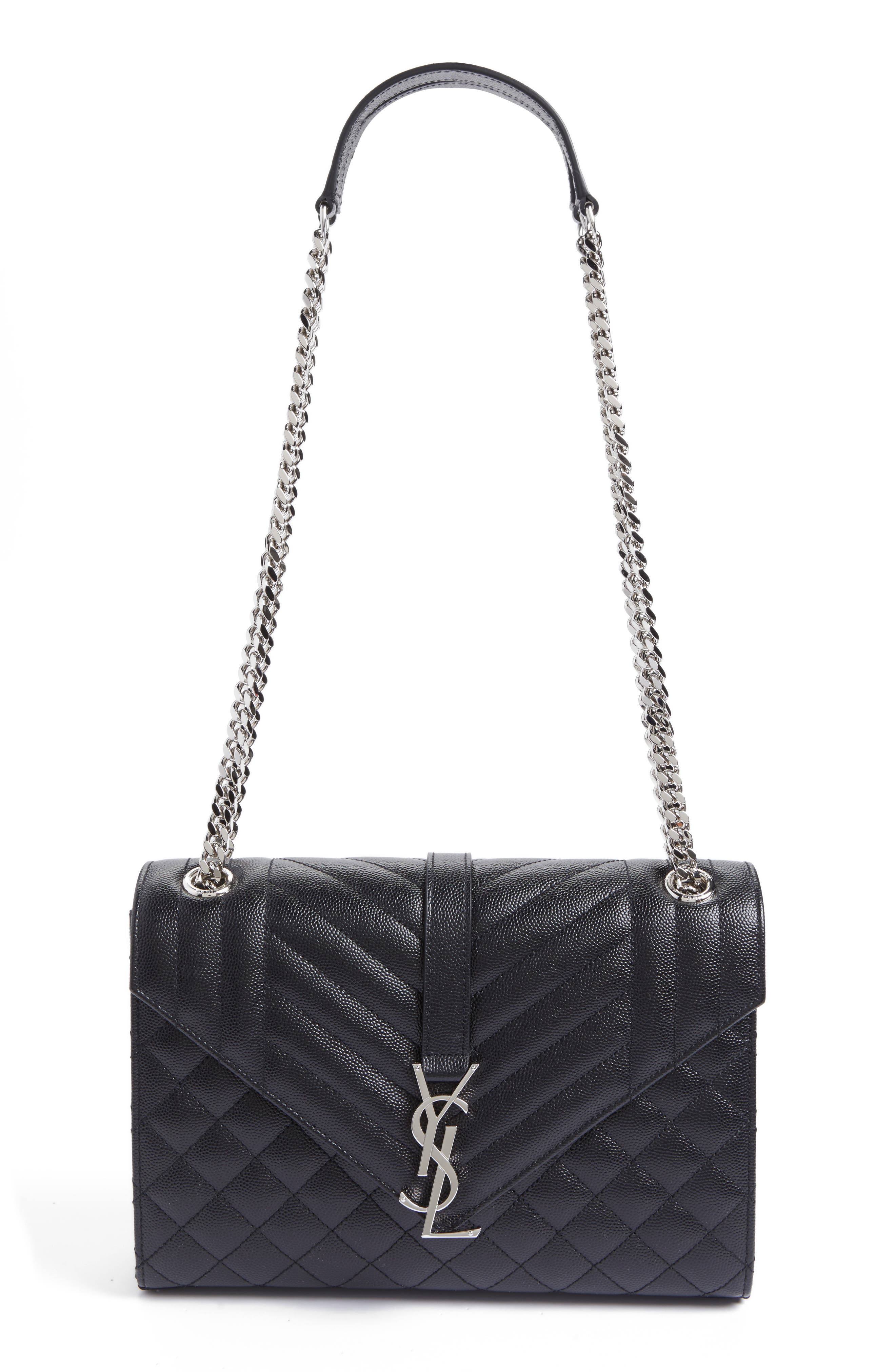 saint laurent black monogram detail quilted leather bag