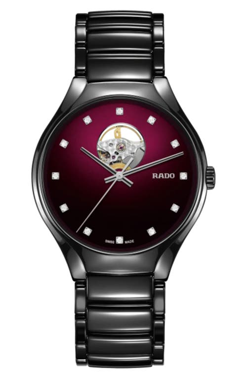 RADO True Secret Diamond Ceramic Bracelet Watch, 40mm in Red at Nordstrom