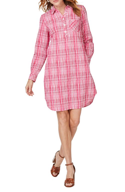 Foxcroft Delaney Plaid Long Sleeve Popover Shirtdress Rose Red at Nordstrom,