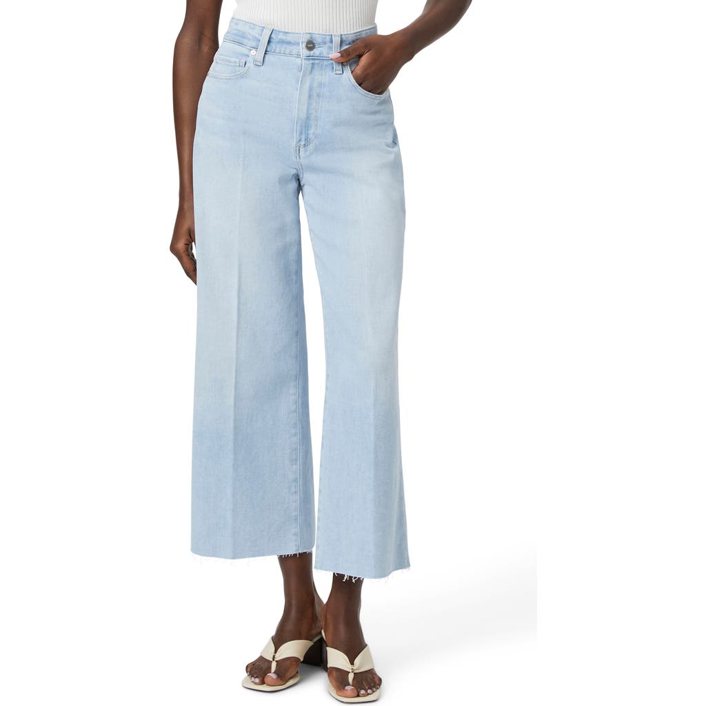 Paige Anessa High Waist Raw Hem Wide Leg Ankle Jeans In Blue