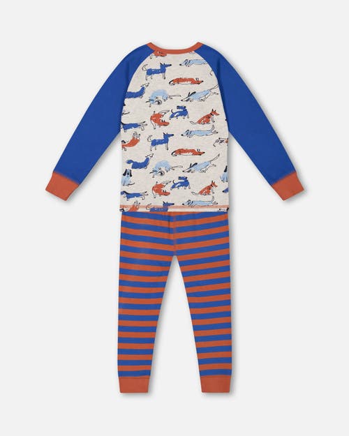 Shop Deux Par Deux Little Boy's Organic Cotton Two Piece Pajama Set Blue And Orange Stripe In Printed Stripe