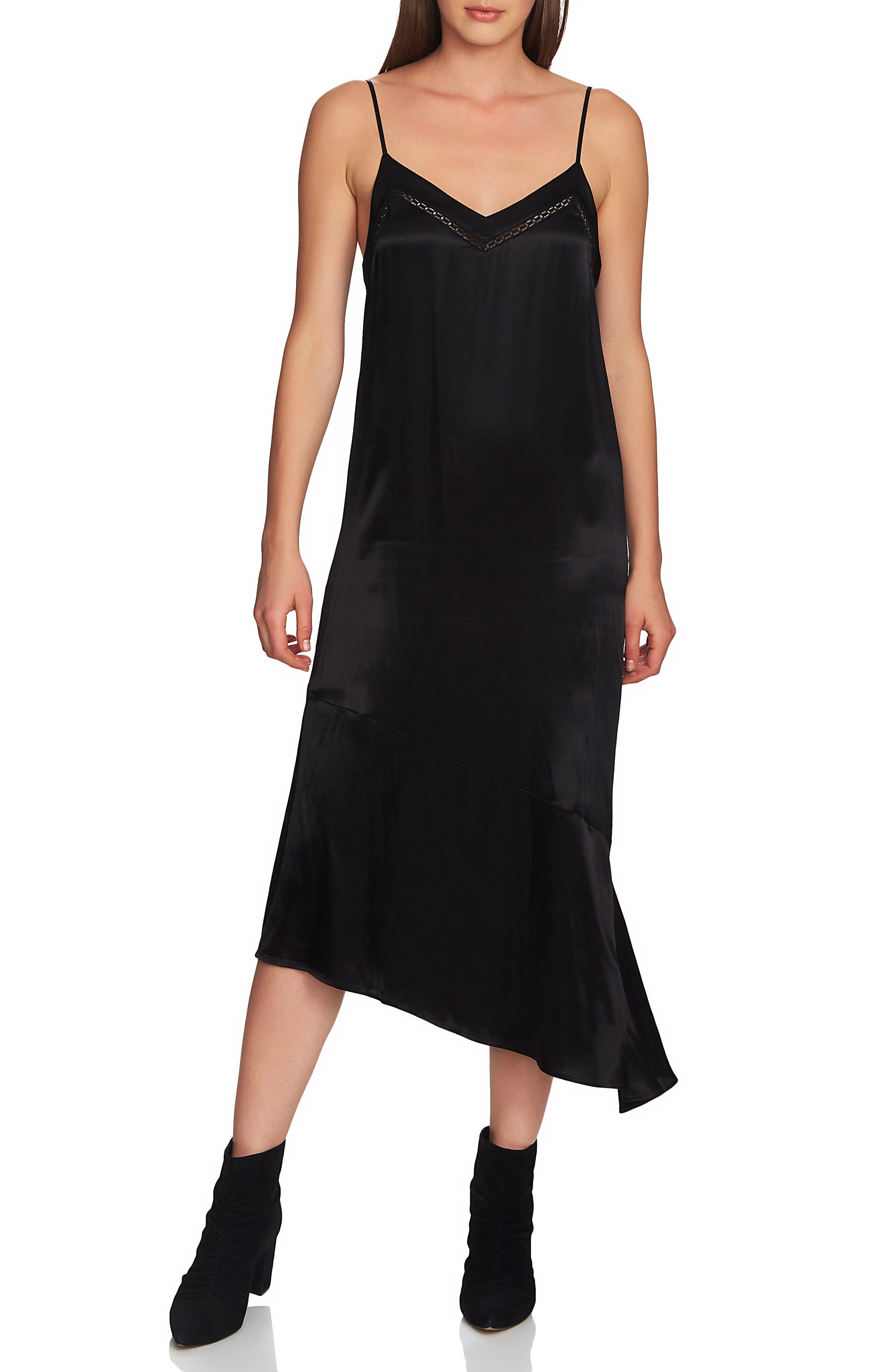1.state Soft Satin Midi Slipdress, Black