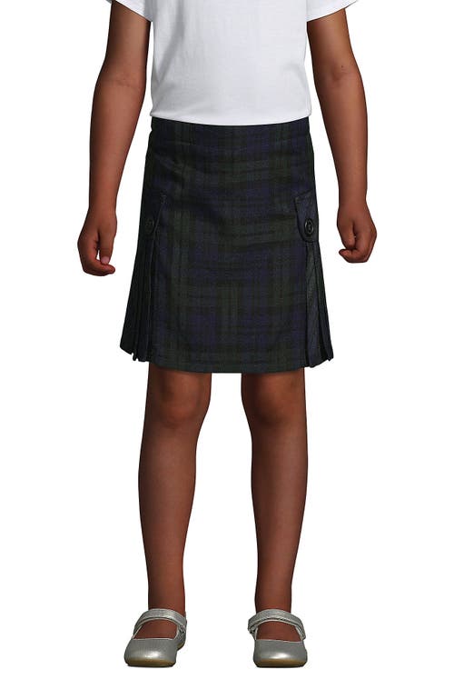 Shop Lands' End School Uniform Girls Slim Side Pleat Plaid Skort Above Knee In Classic Navy/evergreen Plaid