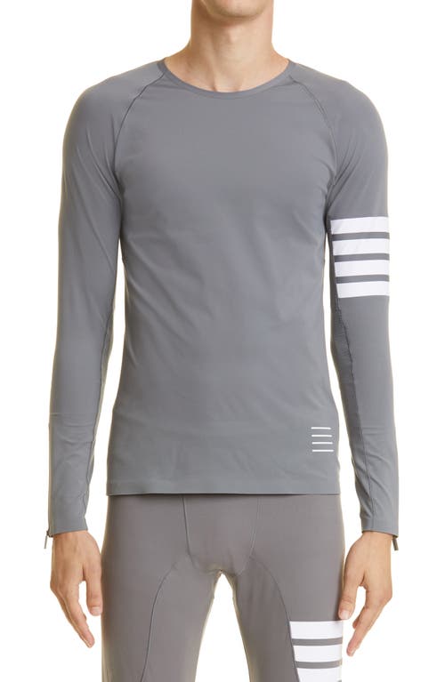Thom Browne 4-Bar Long Sleeve Compression T-Shirt in Med Grey