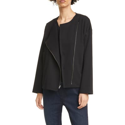 Eileen Fisher Asymmetrical Zip Jacket, Black