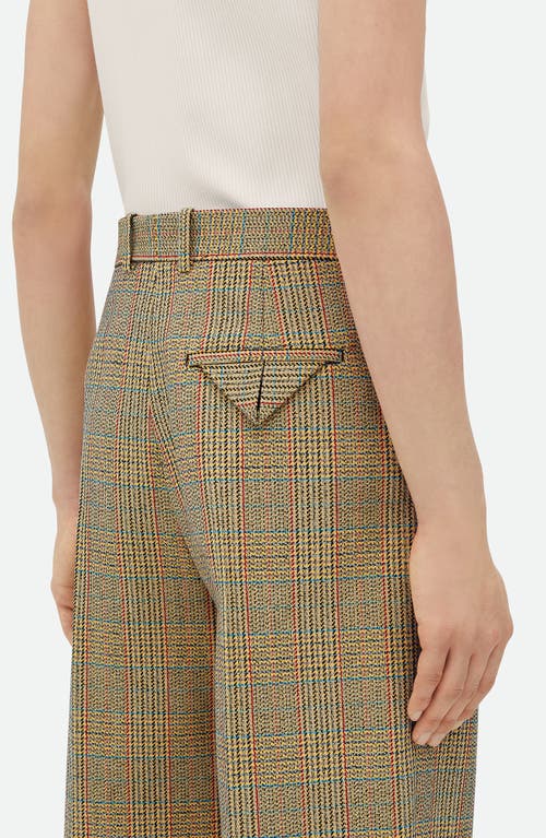 Bottega Veneta Distorted Prince Of Wales Plaid Wool Blend Pants In 1487 Beige/yellow/blue