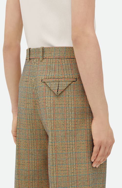 Shop Bottega Veneta Distorted Prince Of Wales Plaid Wool Blend Pants In 1487 Beige/yellow/blue