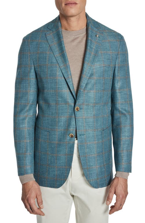 Hampton Windowpane Check Wool & Linen Blend Sport Coat in Teal
