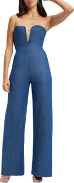 Good American Strapless V-Bar Denim Jumpsuit | Nordstrom