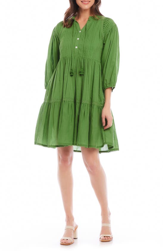 Shop Karen Kane Tiered Lace Trim Cotton Dress In Green