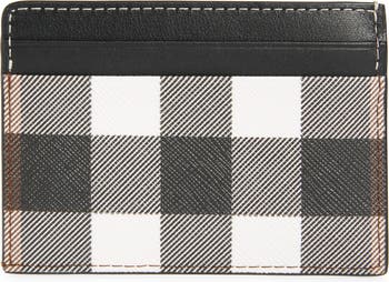 BURBERRY LEATHER AND VINTAGE CANVAS CHECK CARD CASE WALLET WITH MONEY CLIP