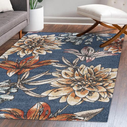 Shop Jonathan Y Giglio Modern Botanical Flower Area Rug In Blue/orange/cream