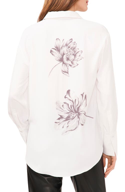 Shop Vince Camuto Floral Print Long Sleeve Button-up Shirt In Ultra White