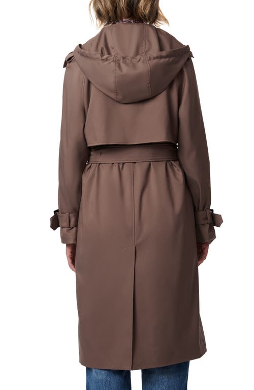 Bernardo Double Breasted Hooded Trench Coat In Dark Oak