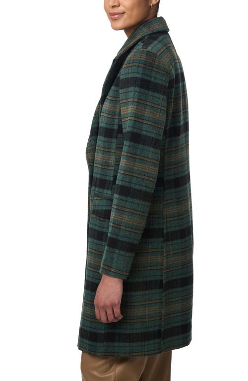 Shop Bernardo Plaid Double Breasted Coat In Green Plain