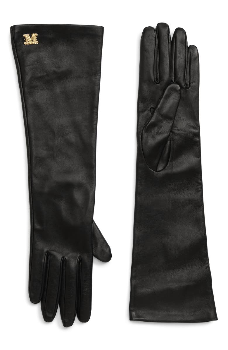 MAX MARA Appia Long Leather Gloves, Main, color, Black