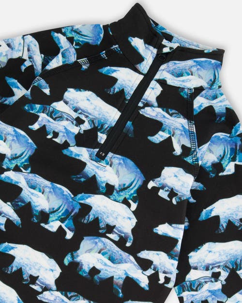 Deux Par Deux Little Boy's Two Piece Thermal Underwear Set Black Printed Polar Bears In Printed Bears