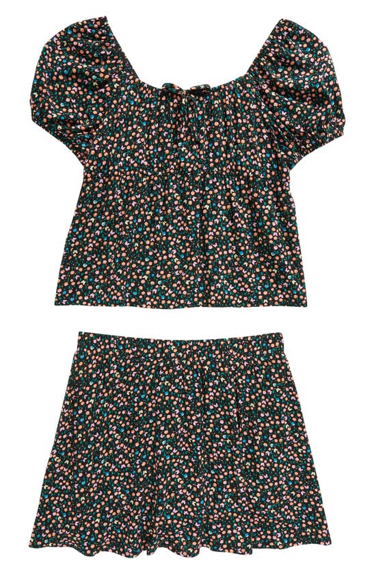 Love, Fire Kids' Floral Top & Shorts Set In Black Ditsy