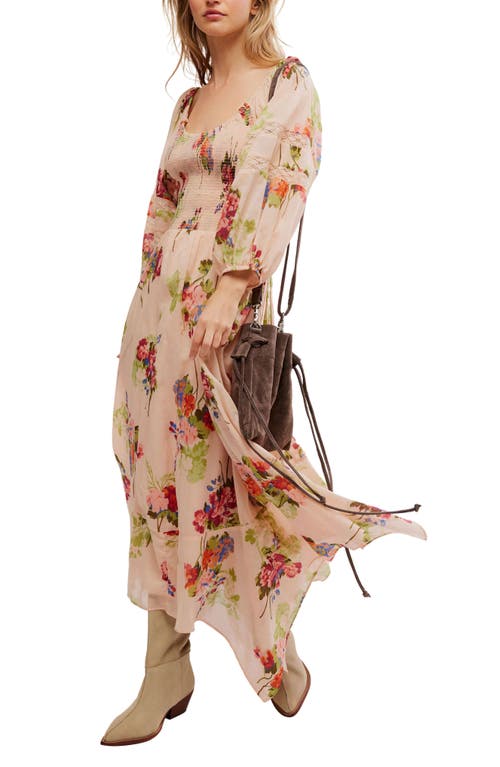 FREE PEOPLE FREE PEOPLE MORNING GLORY FLORAL SMOCKED LONG SLEEVE MAXI DRESS 