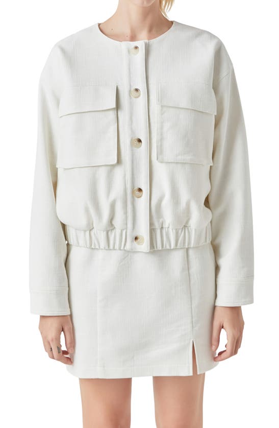 Shop Grey Lab Pocket Collarless Jacket In Ivory