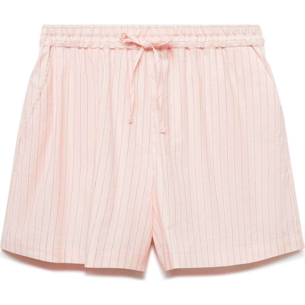Mango Stripe Linen Blend Drawstring Shorts In Pastel Pink