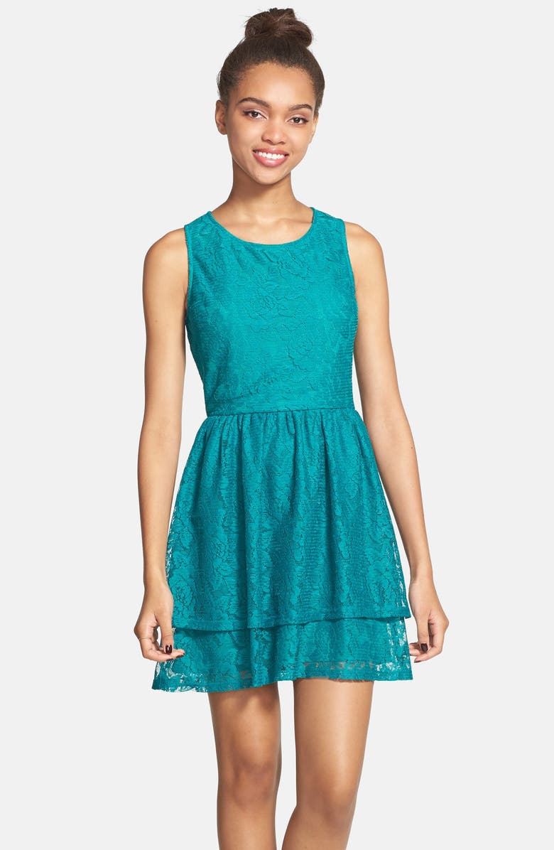 Mimi Chica Layered Lace Fit & Flare Dress (Juniors) | Nordstrom