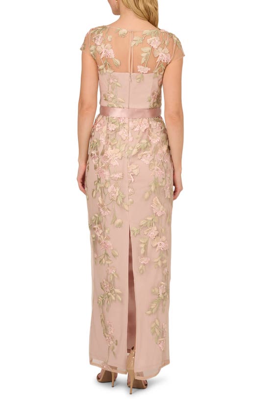 Shop Adrianna Papell Floral Cascading Column Gown In Blush/ Nude Multi