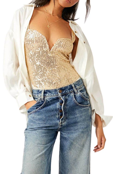 Plunging Neck Bodysuit + Sequin High Waist Pants (Style Pantry