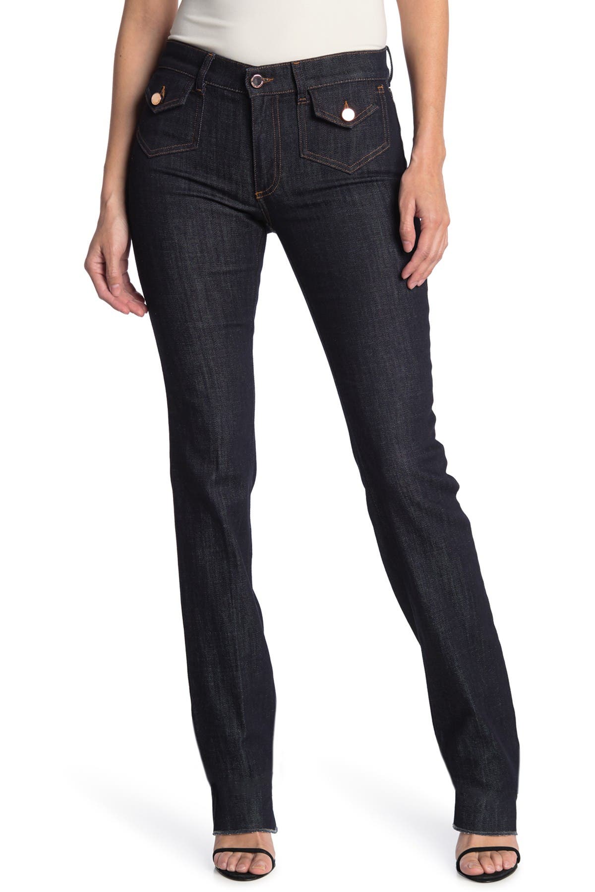 Red Valentino Flap Pocket Bootcut Jeans In Blue Denim