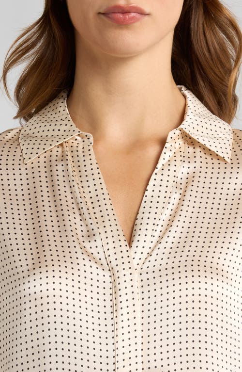 Shop Paige Palmer Polka Dot Silk Button-up Shirt In Travertine/black